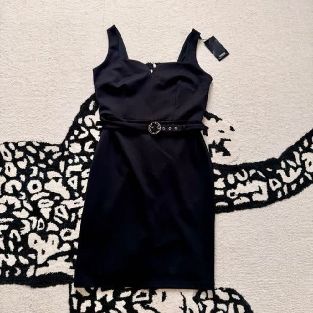 NWT White House Black Market Black Belted Sleeveless Sheath Dress Size 14